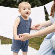 Terry Organic Baby Boy Romper - Underwater Blue